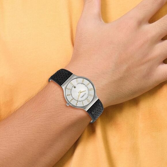 Chisel Mens Stainless Steel White Dial Black Leather Watch - Picture 2 of 3